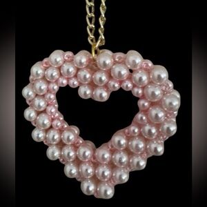Elegant Pink Pearl Heart Necklace. Handmade.